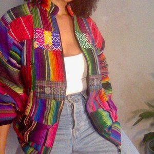 Vintage Guatamalan rainbow patchwork jacket